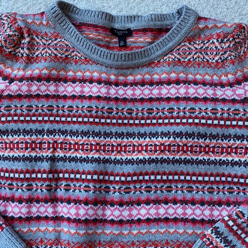 TALBOTS  sunset orange and coral fair isle sweater size PETITE LARGE